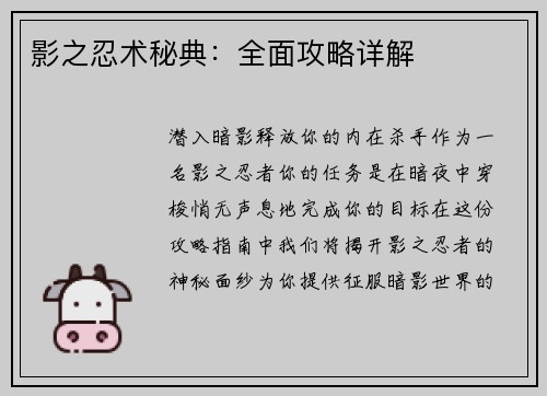 影之忍术秘典：全面攻略详解