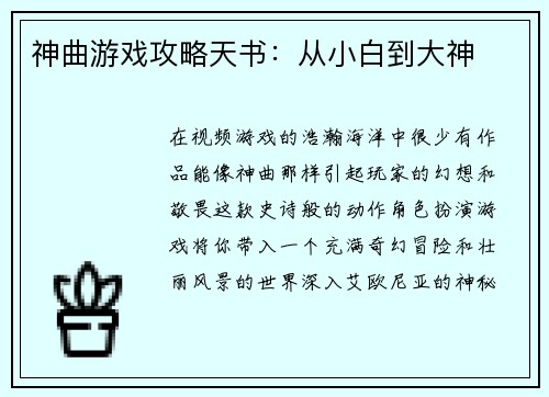 神曲游戏攻略天书：从小白到大神